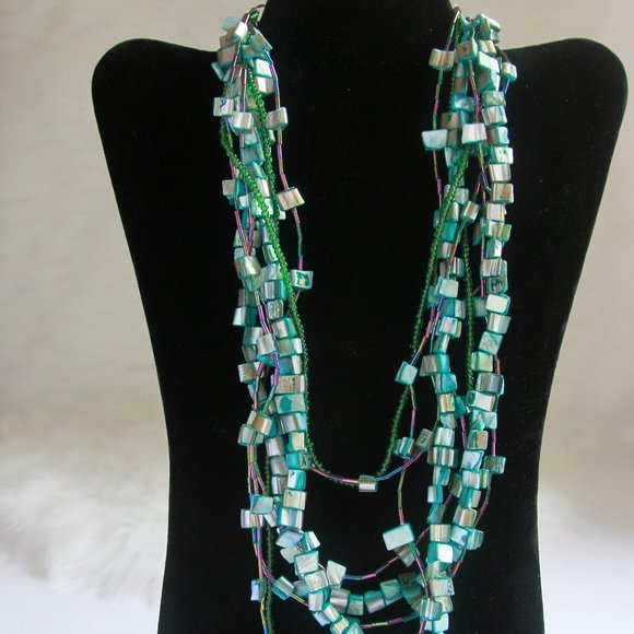 Multi Strand Turquoise Crystal necklace - Picture 1 of 3